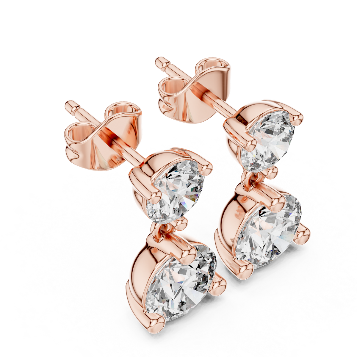 Dual Brilliance Round Moissanite Diamond Drop Earrings with Graduated Two Stone Design - View 3