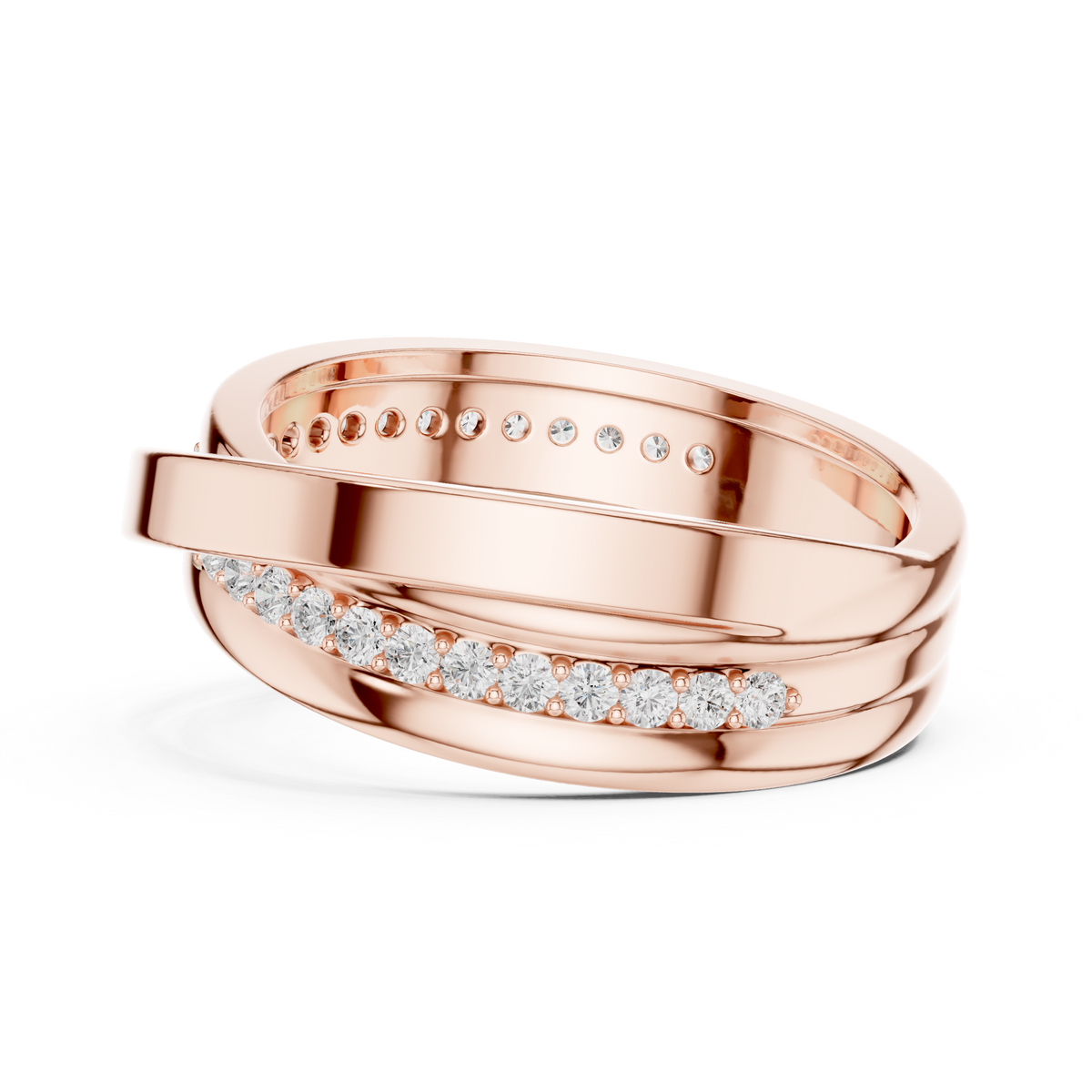 Round Cut Lab Grown Diamond Men's Multi Band Crossover Gold Ring - View 9
