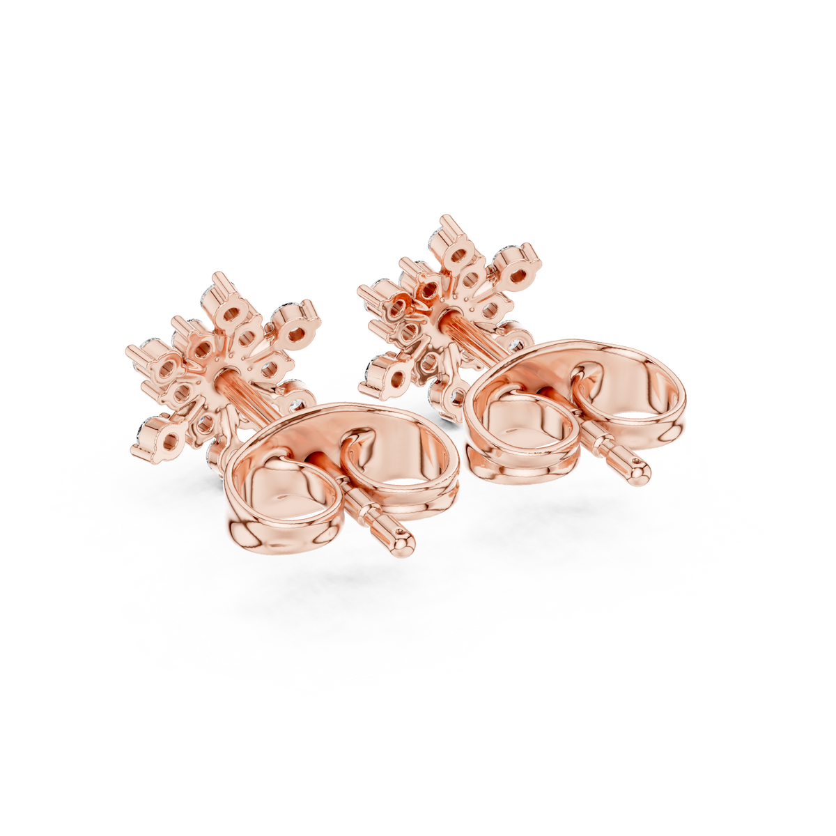 Snowflake Floral Cluster Round Moissanite Diamond Stud Earring - View 9