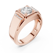 Round Cut Moissanite Diamond Men's Side Channel Accent Gold Band - View 3