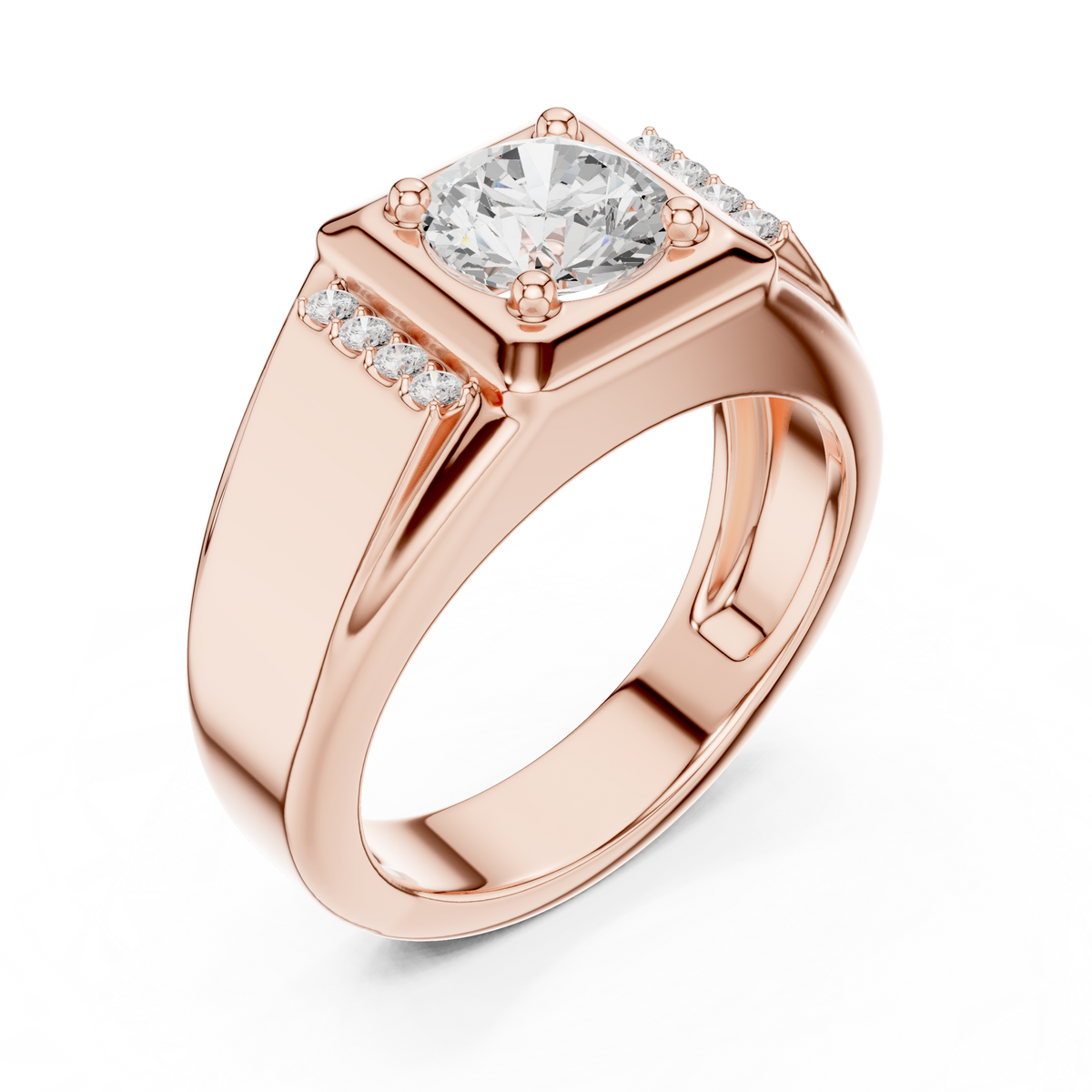 Round Cut Lab Grown Diamond Men's Side Channel Accent Gold Band - View 3