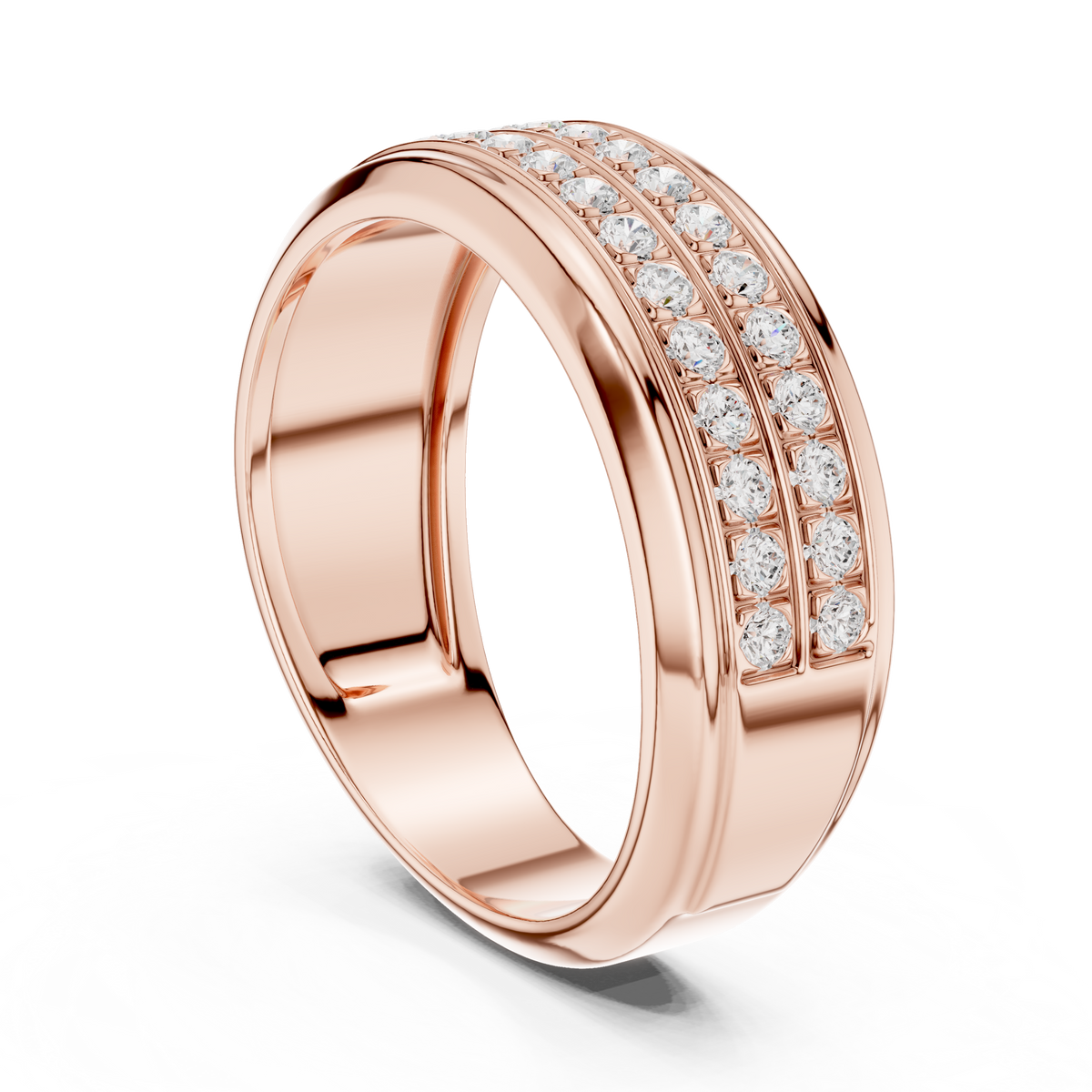 Round Cut Moissanite Diamond Men's Two Row Eternity Wedding Band - View 6