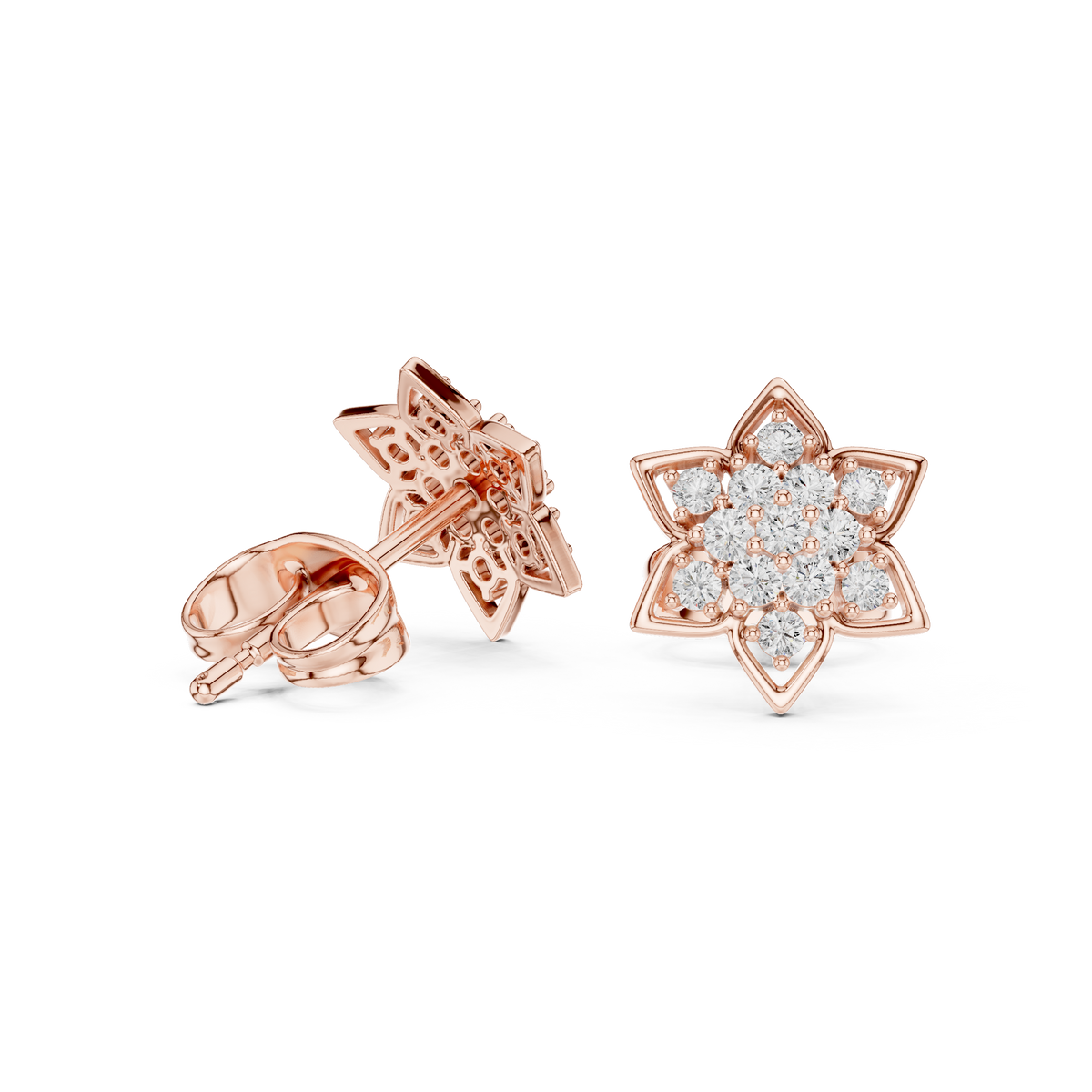 Star Shaped Cluster Stud Earrings with Round Lab Diamonds - View 6