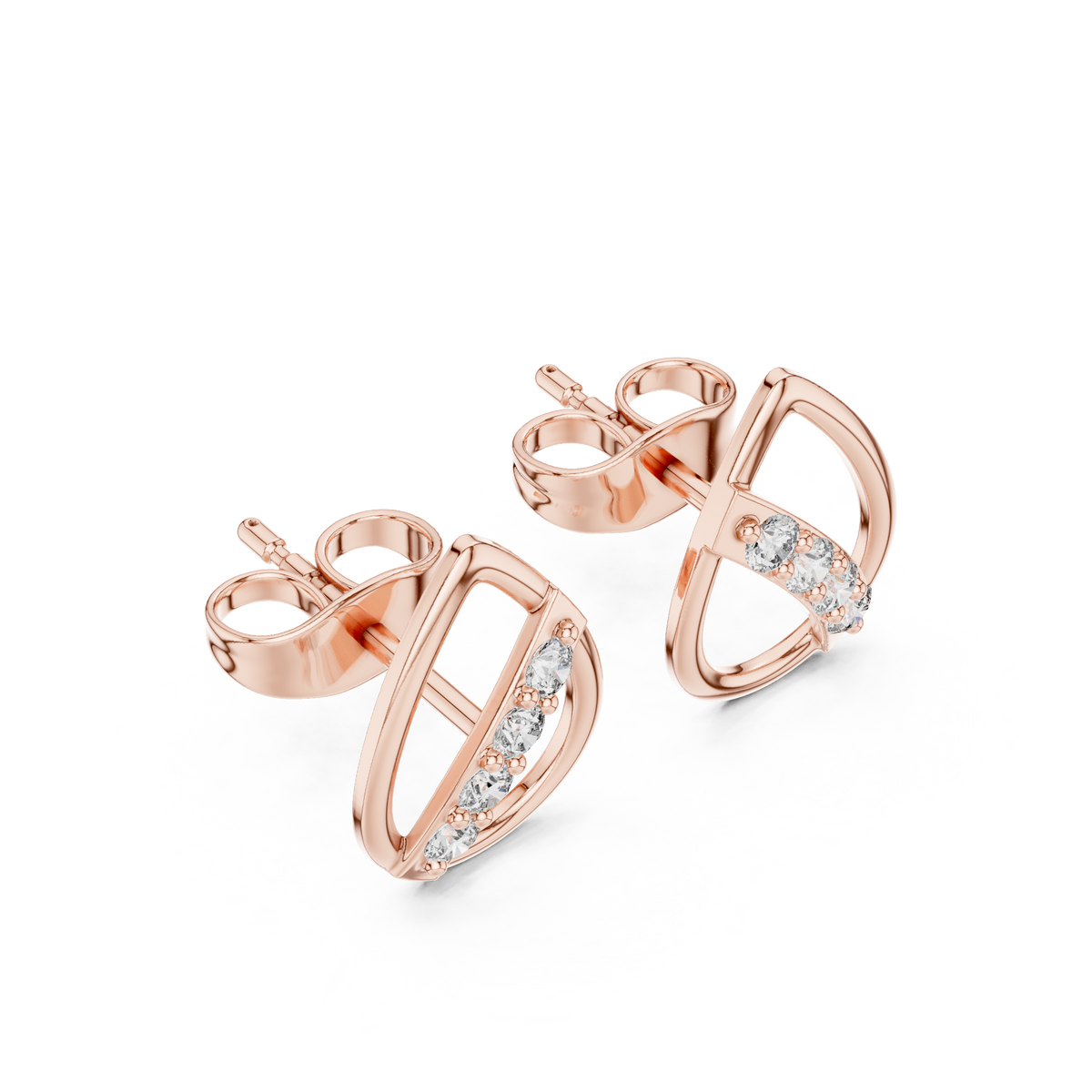 Modern Teardrop Round Lab Diamond Stud Earrings with Brilliant Cut Accents - View 3