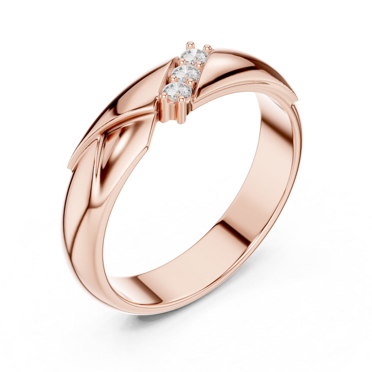 Round Cut Lab Grown Diamond Men's Three Stone Diagonal Wedding Band - View 3