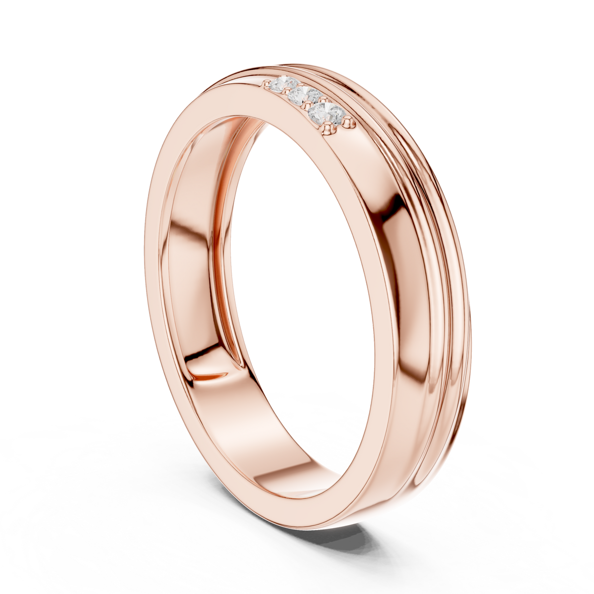 Round Cut Lab Grown Diamond Men's 3 Stone Off Center Accent Band - View 6