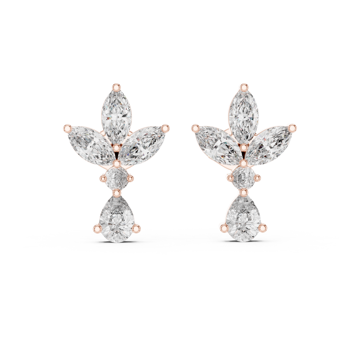 Marquise Butterfly Cluster Moissanite Diamond Drop Stud Earrings - View 9