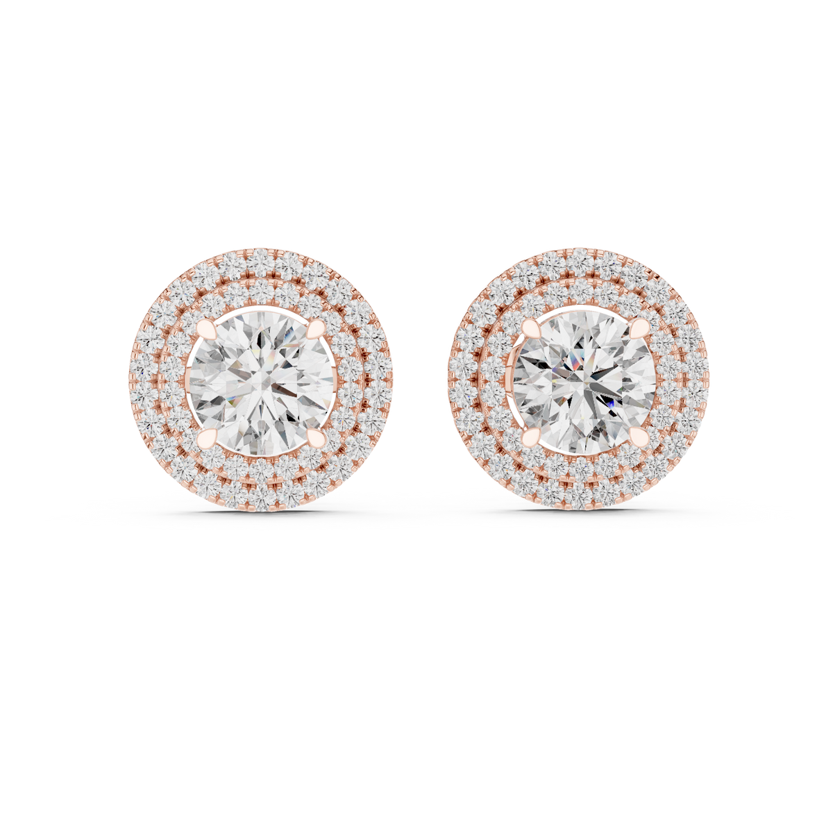 Radiant Aura Round Lab Diamond Stud Earrings with Double Halo Setting - View 8