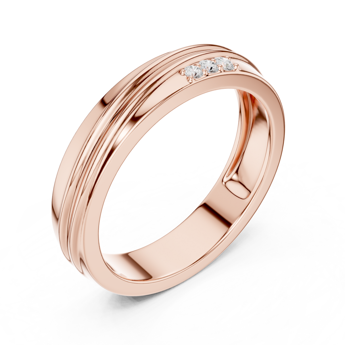 Round Cut Lab Grown Diamond Men's 3 Stone Off Center Accent Band - View 3