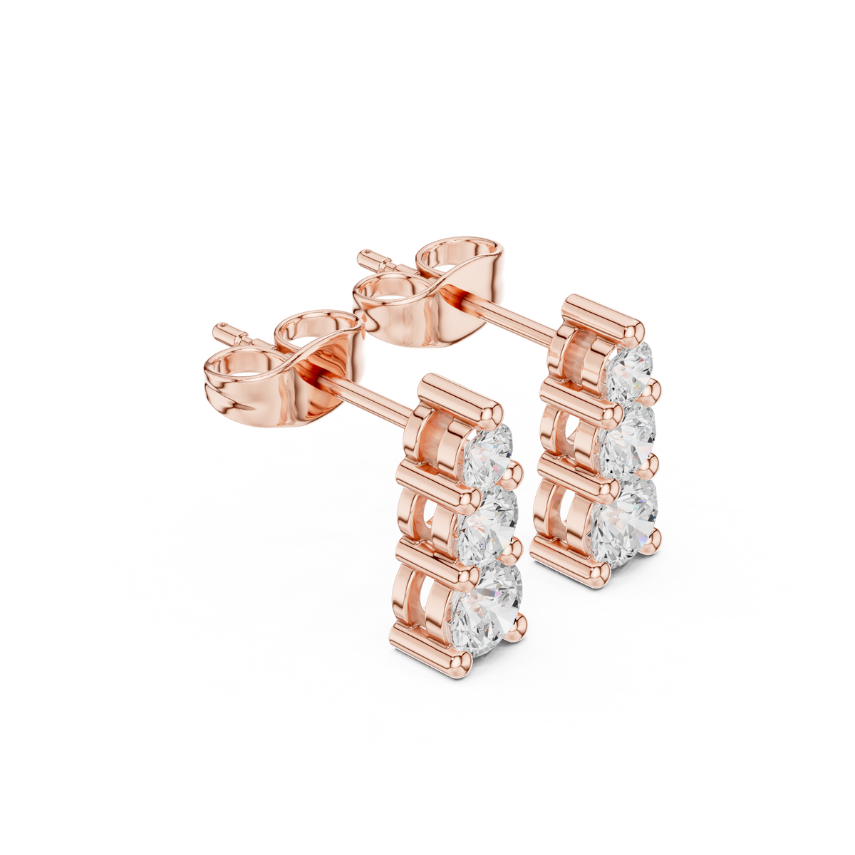 Triple Round Moissanite Diamond Drop Stud Earrings for Timeless Everyday - View 3