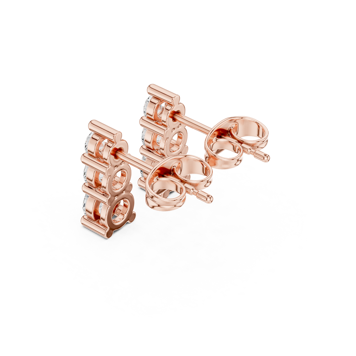 Triple Round Lab Diamond Drop Stud Earrings for Timeless Everyday - View 6