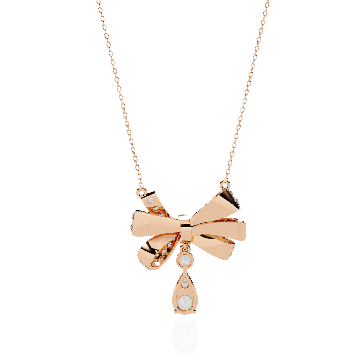 Ribbon Bow Pave Lab Grown Diamond Necklace With Pear Drop - View 11