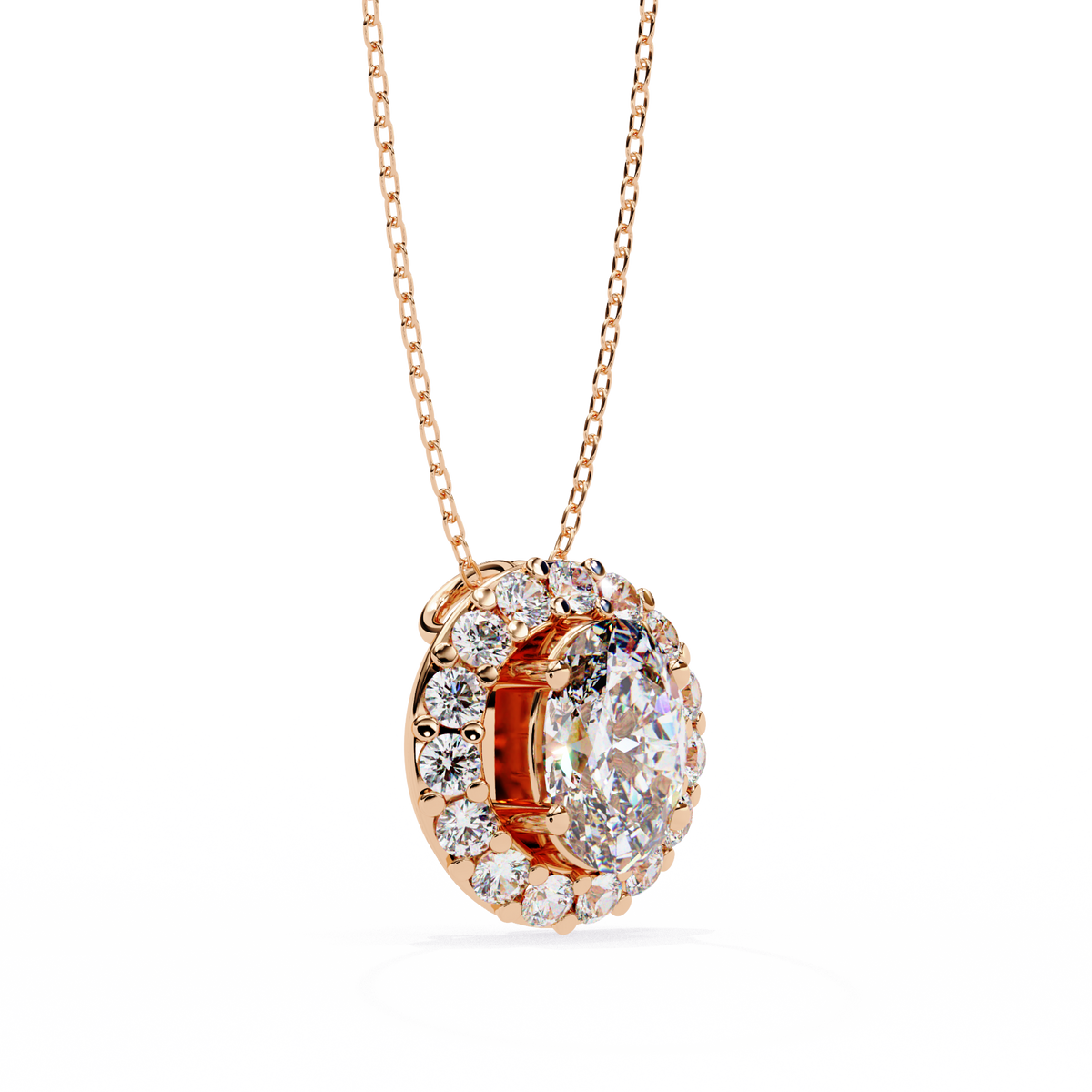 Oval Cut Lab Grown Diamond Halo Pendant with Round Accent Stones - View 6