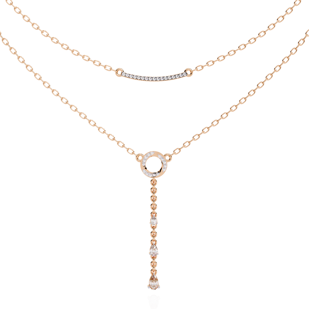 Double Layered Circle Drop Moissanite Diamond Necklace - View 2