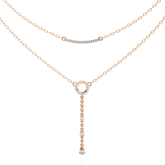 Double Layered Circle Drop Moissanite Diamond Necklace - View 2