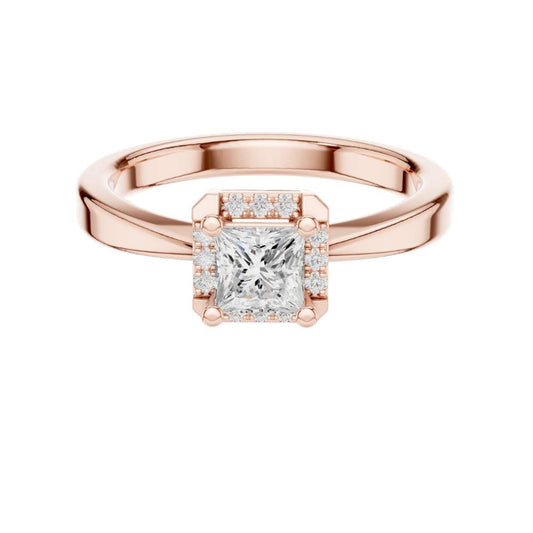 Princess Cut Lab Diamond Halo Solitaire Engagement Ring - View 2