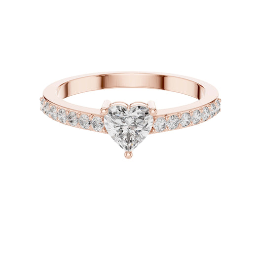 Heart Cut Lab Diamond Pave Solitaire Engagement Ring - View 2