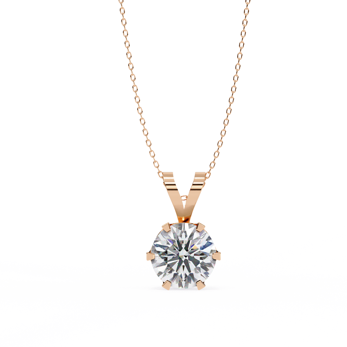 Round Lab Grown Diamond Solitaire Six Prong V Bail Pendant - View 3