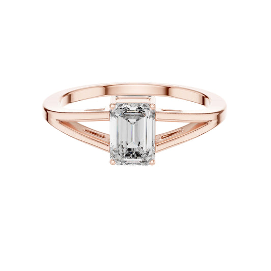 Emerald Cut Lab Diamond Split Shank Solitaire Ring - View 2