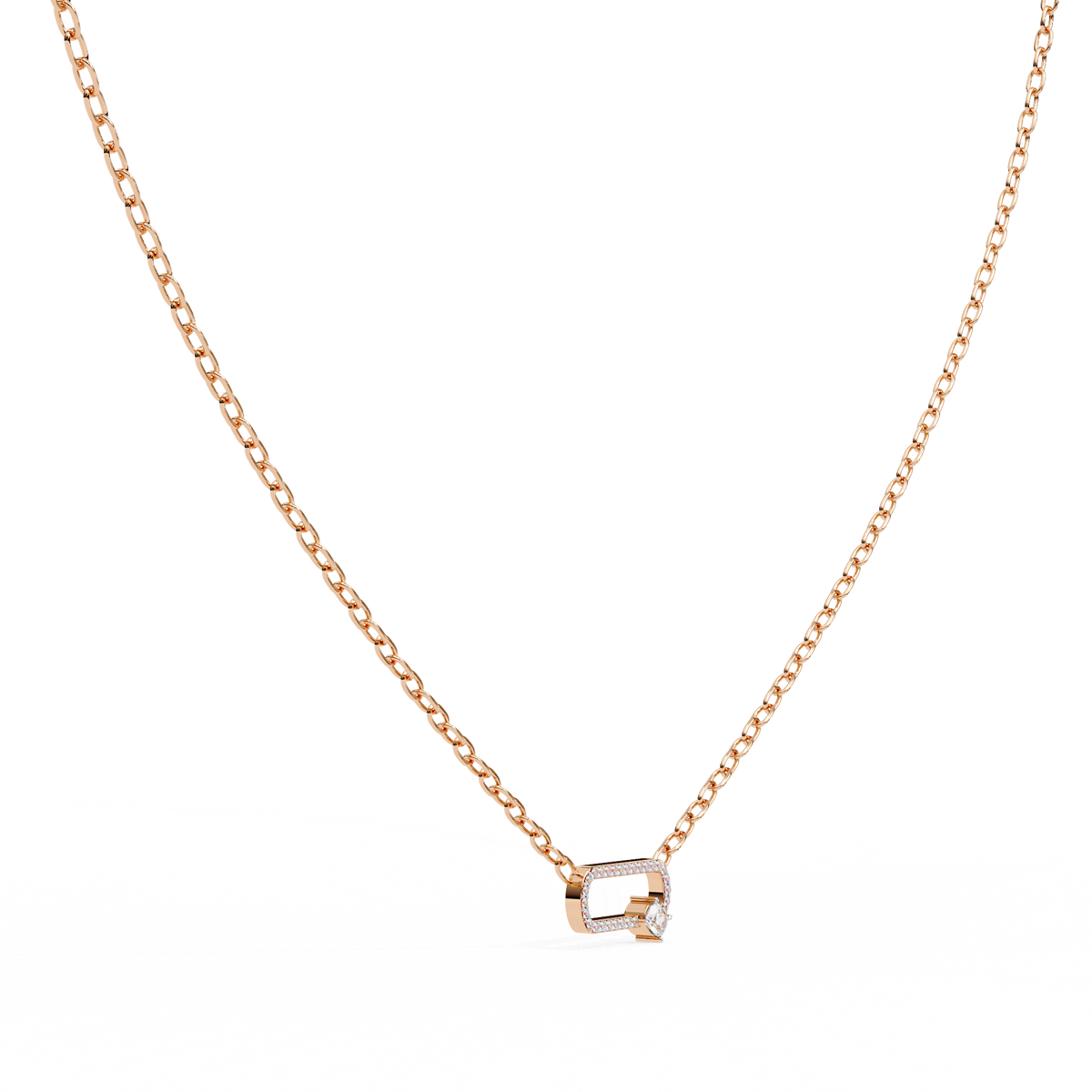 Openwork Pave Oval Link Off Center Cushion Lab Grown Diamond Pendant - View 8