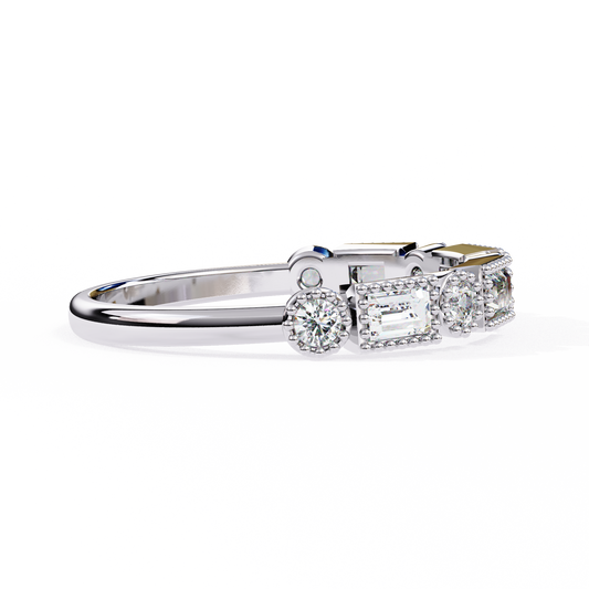 Alternating Emerald and Round Moissanite Diamond Eternity Wedding Band - View 2