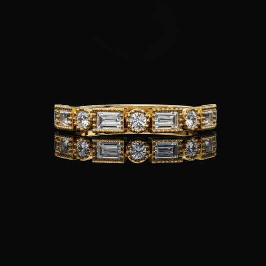 Alternating Emerald and Round Lab Diamond Eternity Wedding Band