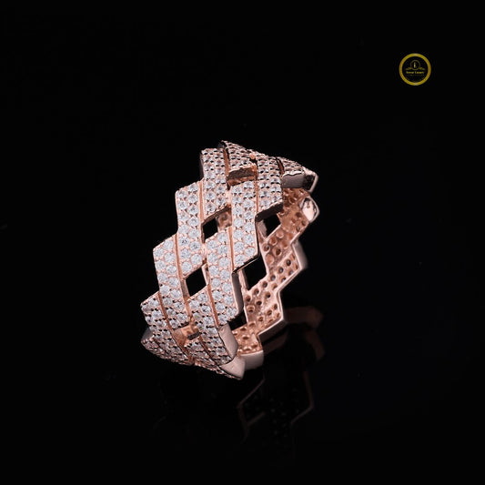 Round Cut Moissanite Diamond Multi Row Cross Pave Band Ring - View 2