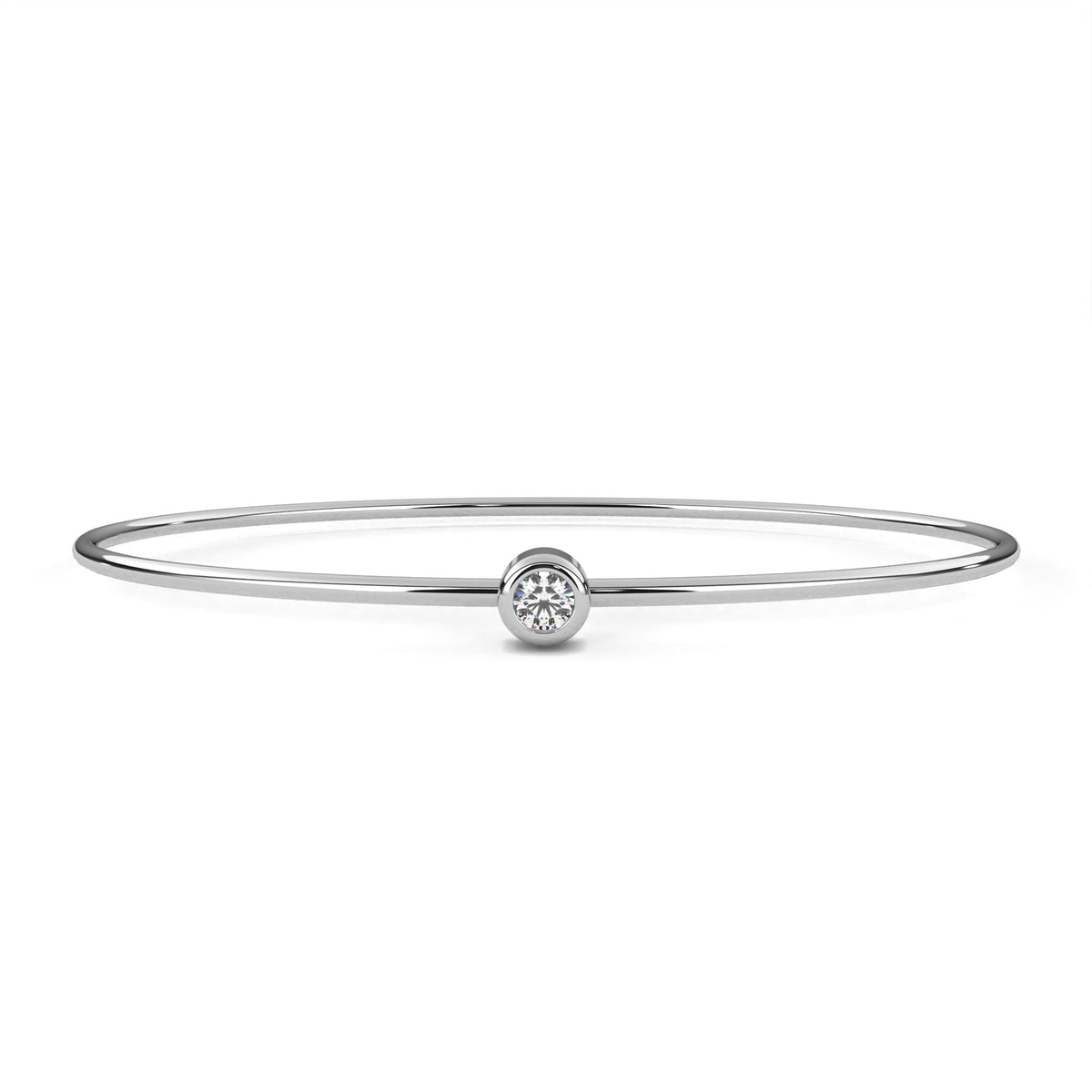 Round Bezel Set Lab Diamond Solitaire Bangle Bracelet for Women - View 4