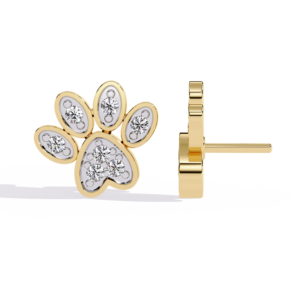 Charming Paw Shaped Earrings with Brilliant Round Lab Diamonds Detailing - View 4