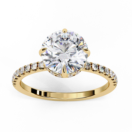 Round Cut Moissanite Diamond With Pave Band Engagement Ring - View 2