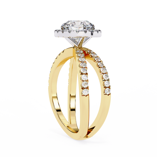 Round Brilliant Halo Moissanite Diamond Split Shank Ring - View 2