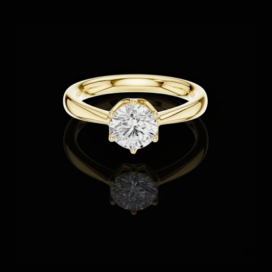 Round Cut Brilliant Six Prong Moissanite Diamond Cathedral Solitaire Ring