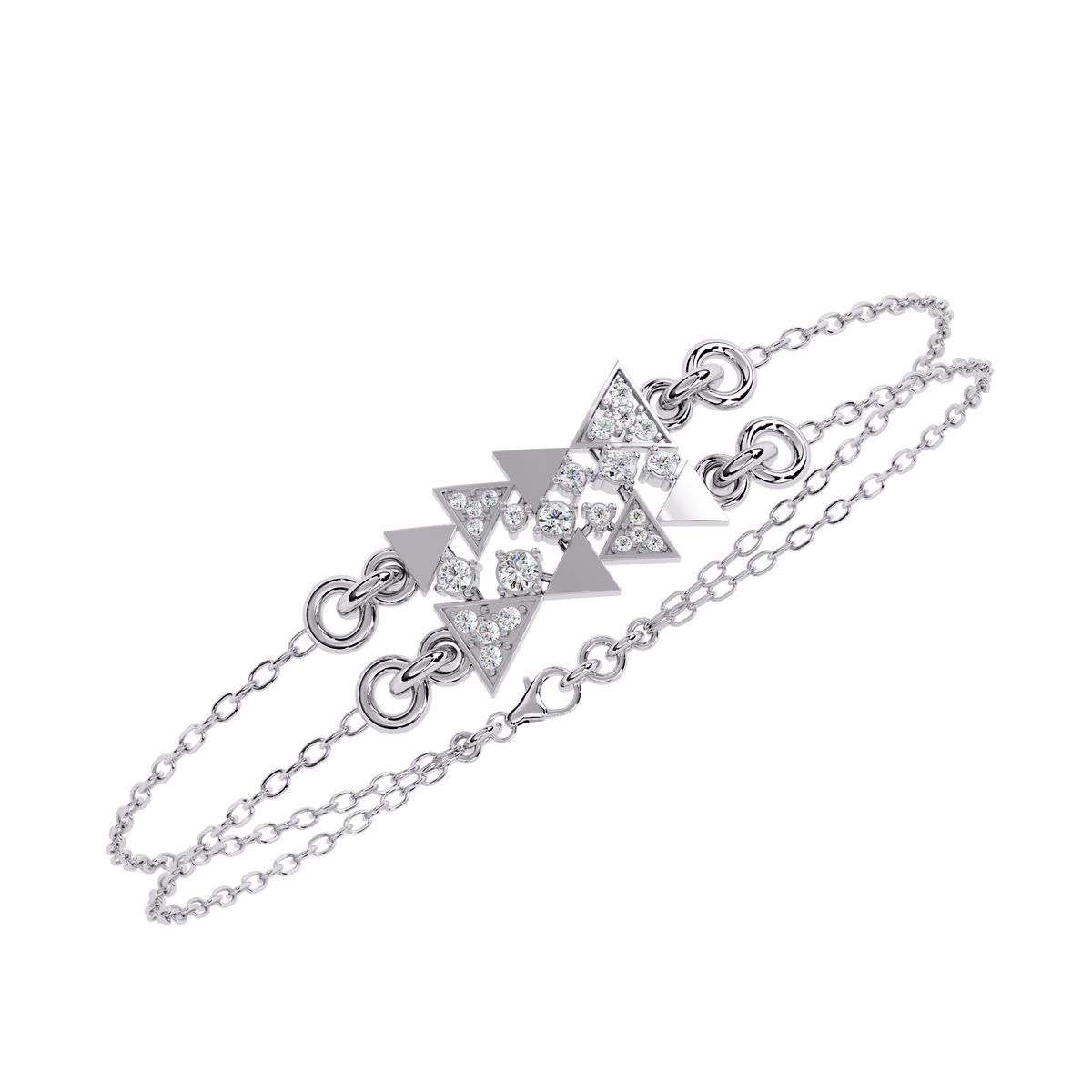 Round Cut Lab Diamond Adjustable Double Chain Bracelet - View 10