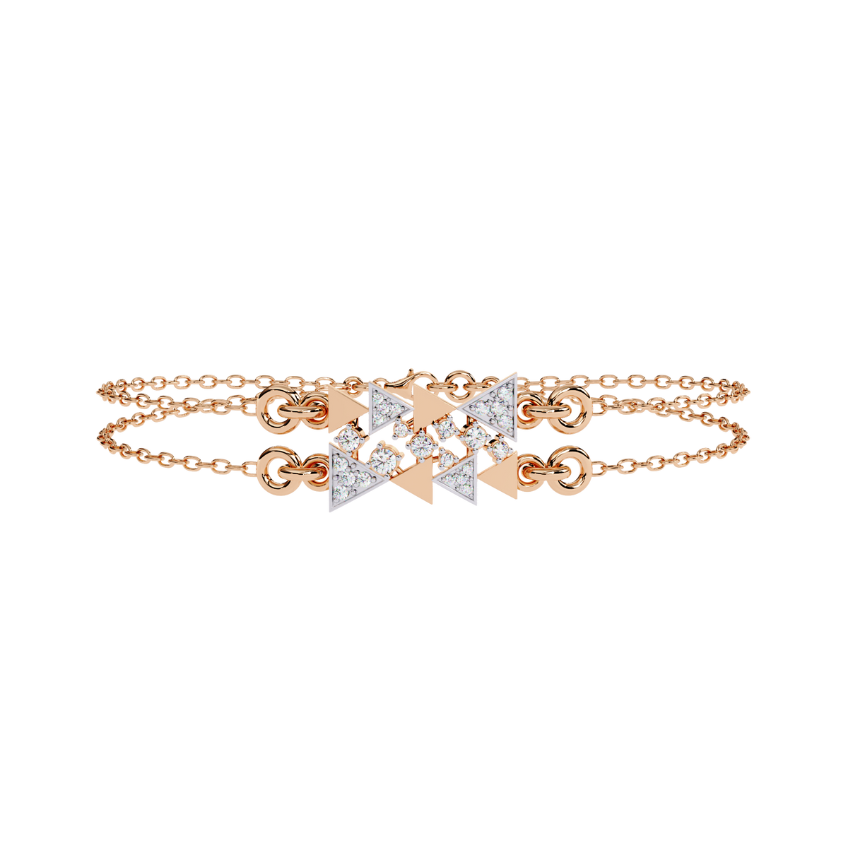 Round Cut Lab Diamond Adjustable Double Chain Bracelet - View 3