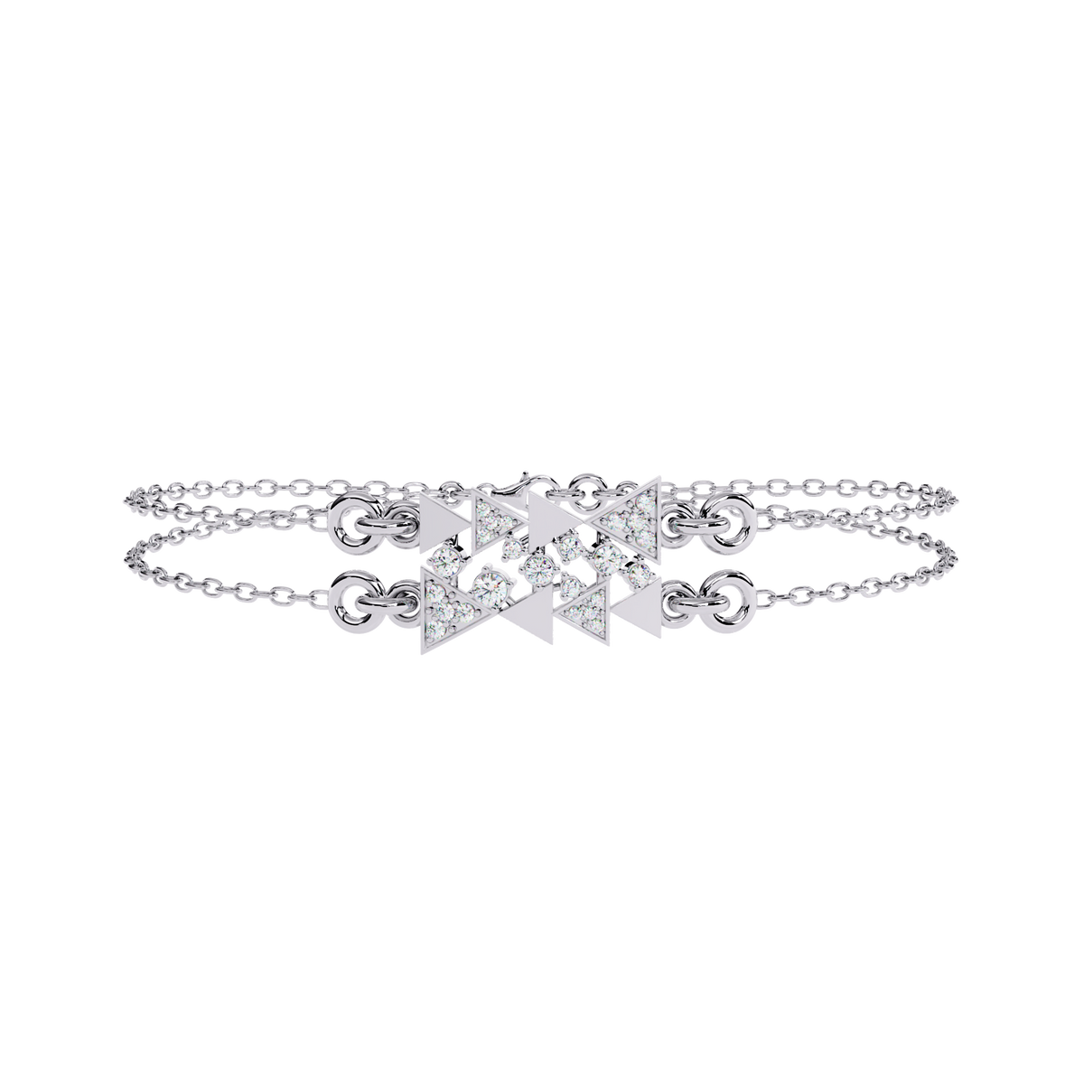 Round Cut Lab Diamond Adjustable Double Chain Bracelet - View 4