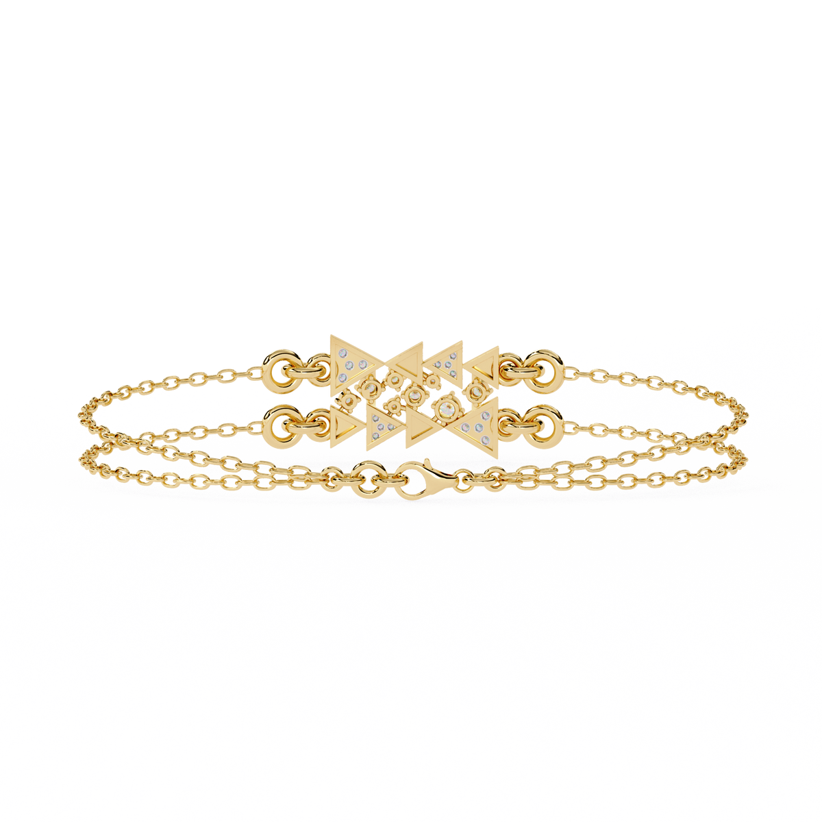 Round Cut Lab Diamond Adjustable Double Chain Bracelet - View 5