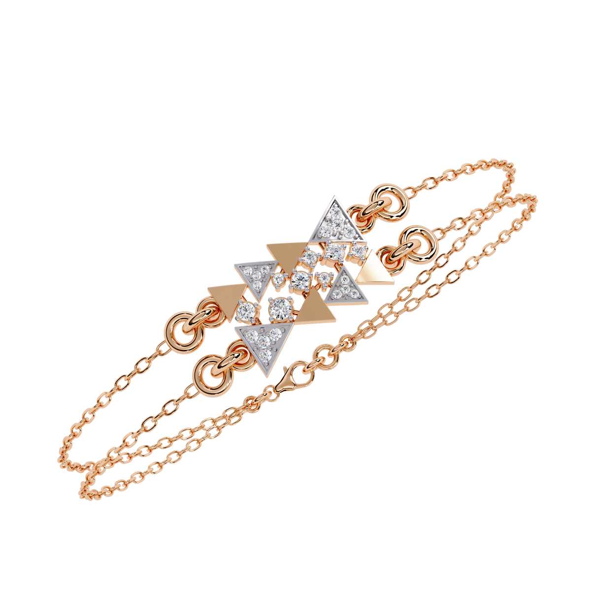 Round Cut Lab Diamond Adjustable Double Chain Bracelet - View 9