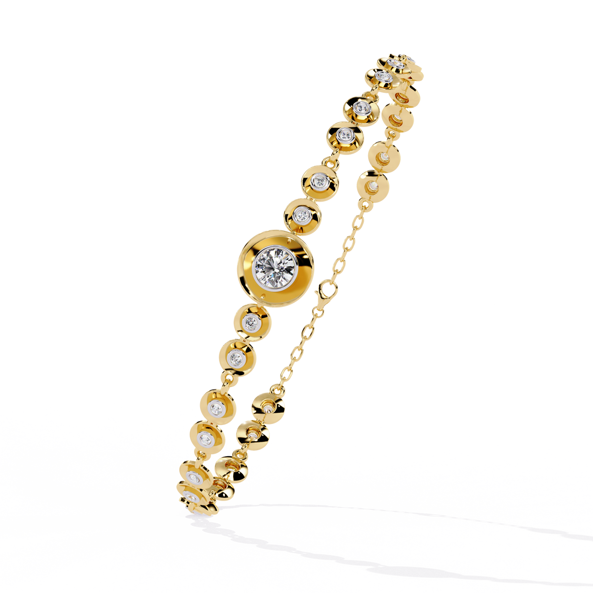 Round Cut Lab Diamond Bezel Station Chain Bracelet - View 2