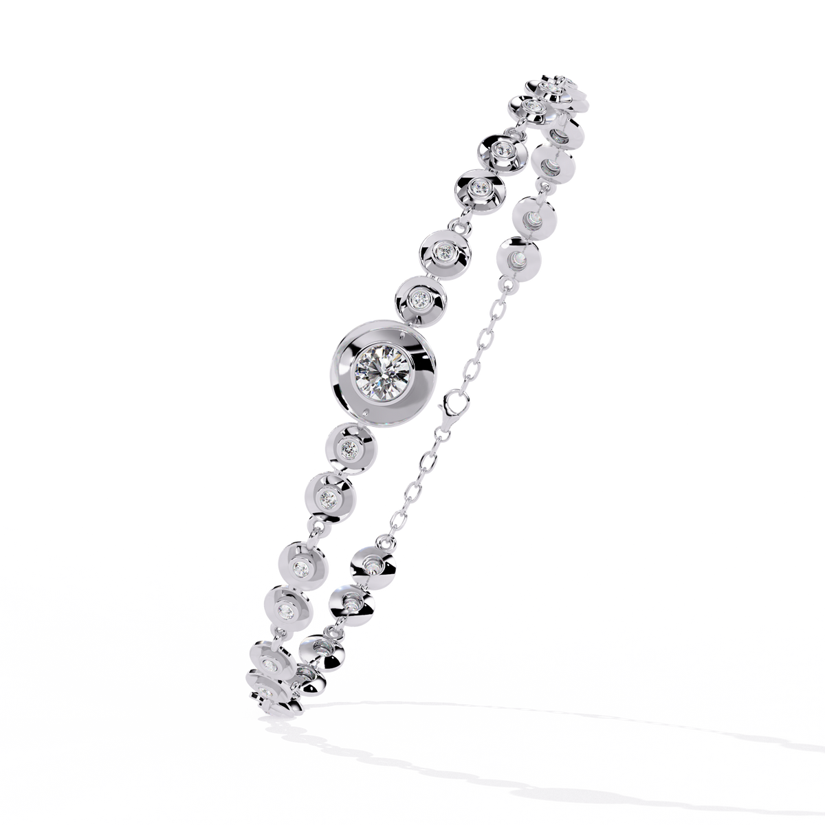 Round Cut Lab Diamond Bezel Station Chain Bracelet - View 3