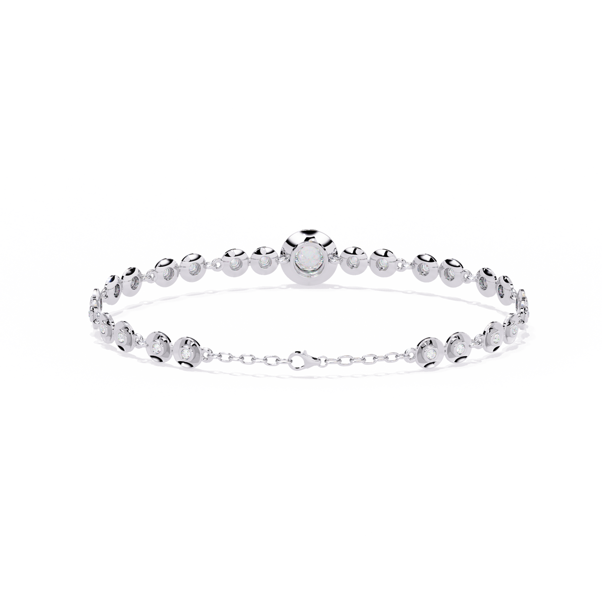 Round Cut Lab Diamond Bezel Station Chain Bracelet - View 6