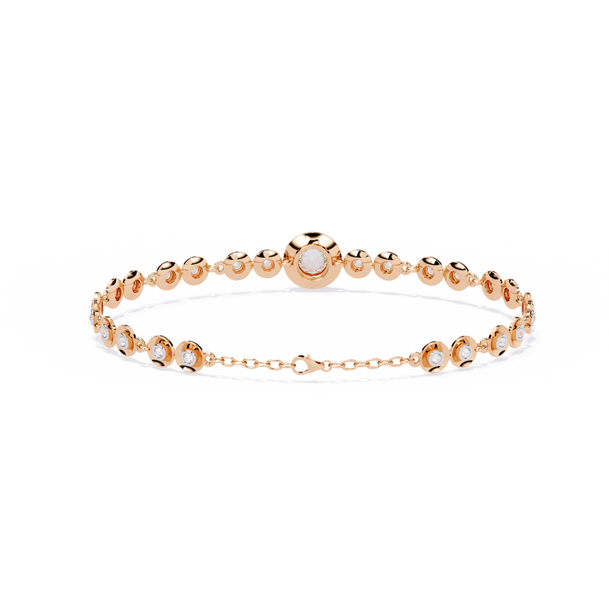 Round Cut Lab Diamond Bezel Station Chain Bracelet - View 7