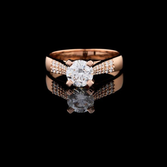 Round Cut Lab Diamond Cathedral Pave Engagement Ring