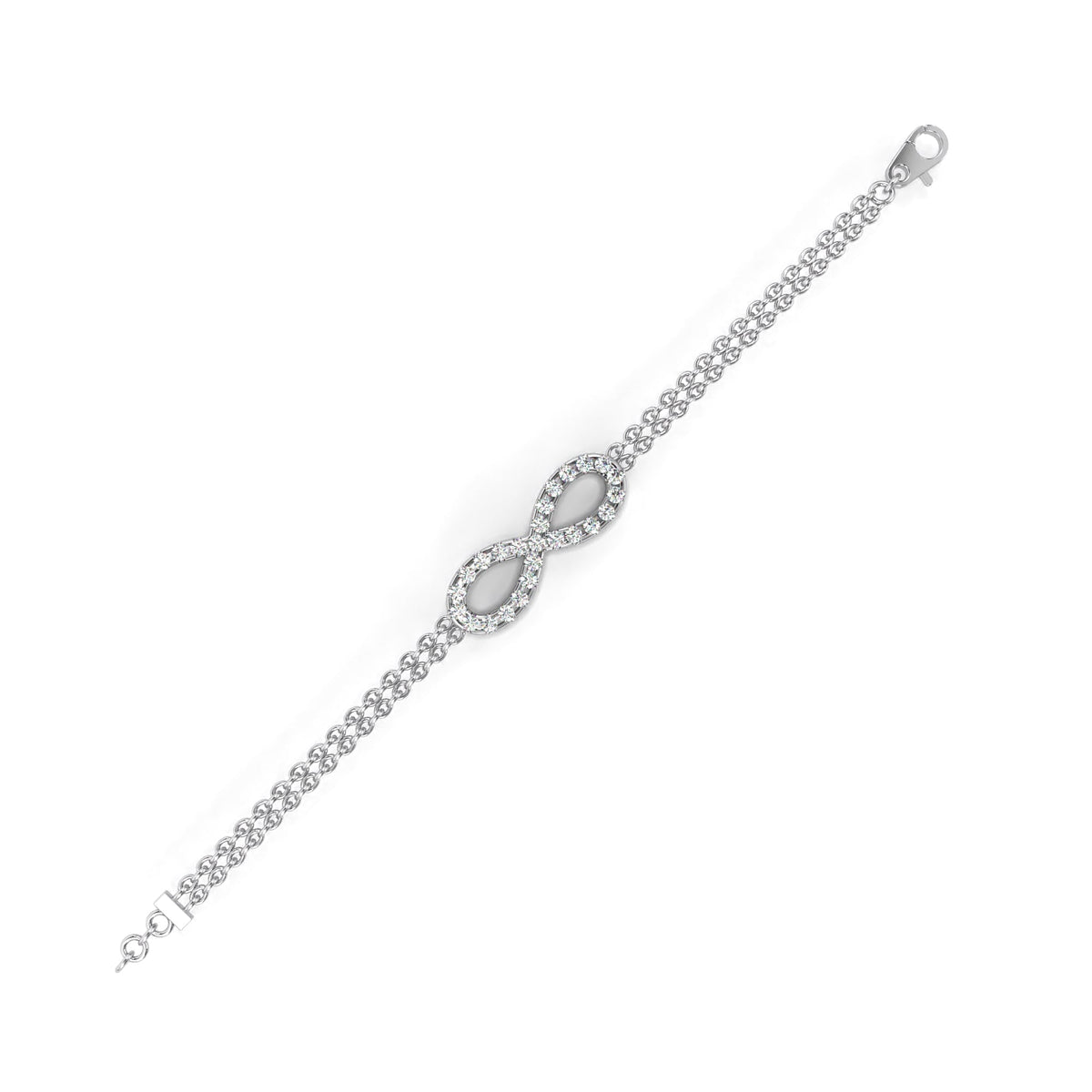 Round Cut Lab Diamond Double Chain Infinity Bracelet - View 2