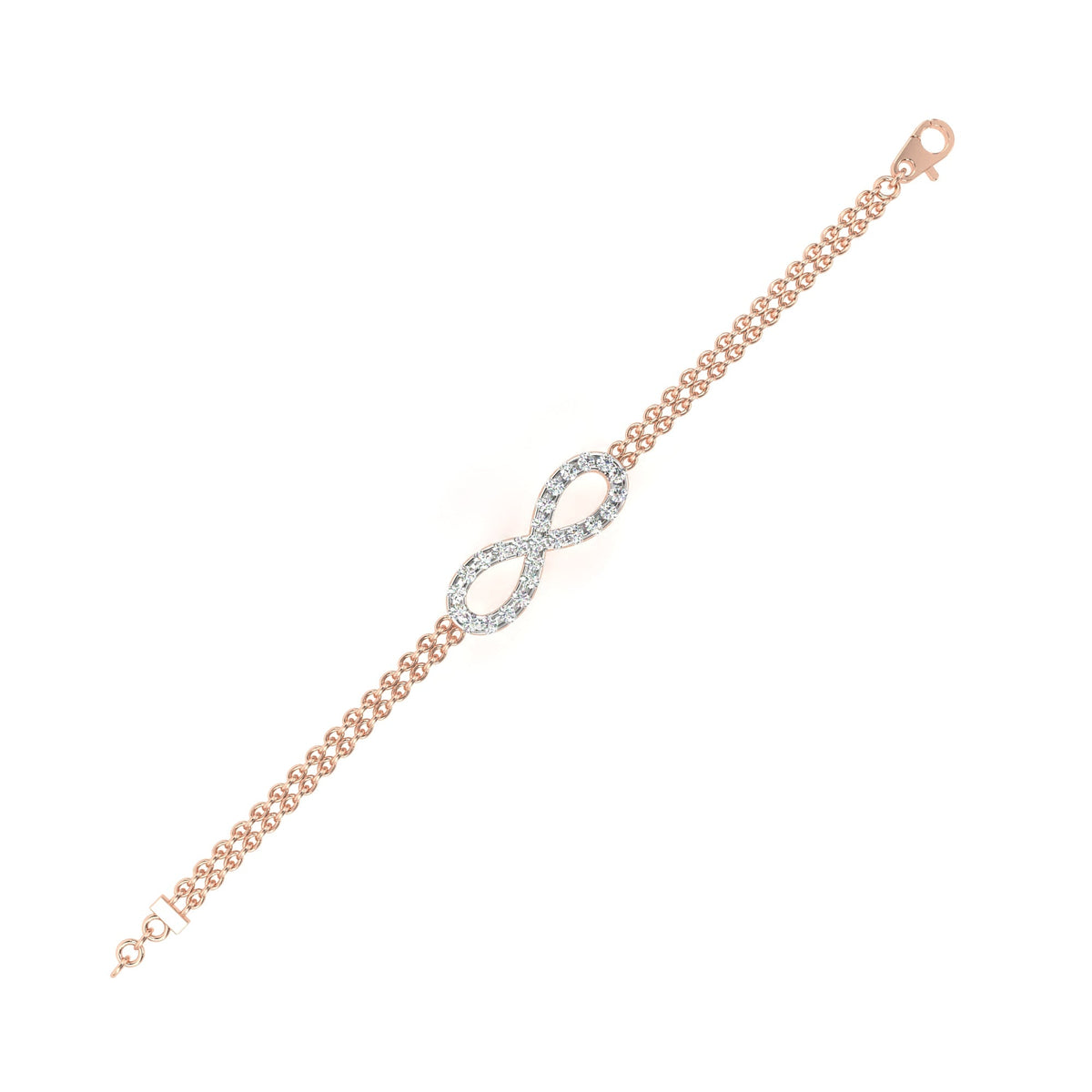 Round Cut Lab Diamond Double Chain Infinity Bracelet - View 3