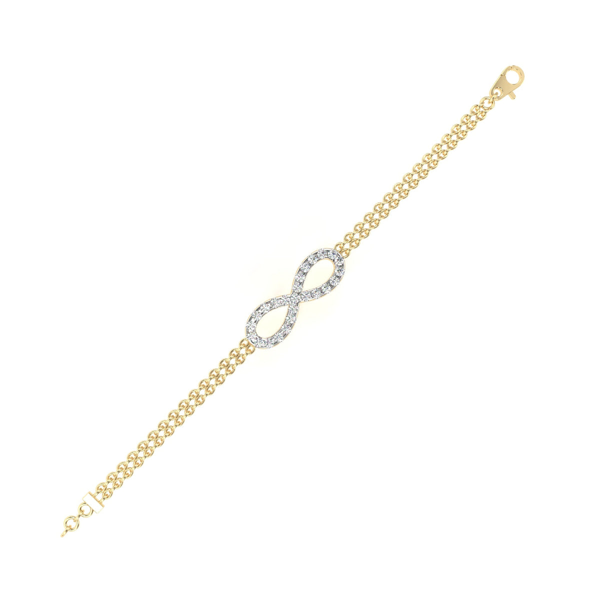 Round Cut Lab Diamond Double Chain Infinity Bracelet - View 4