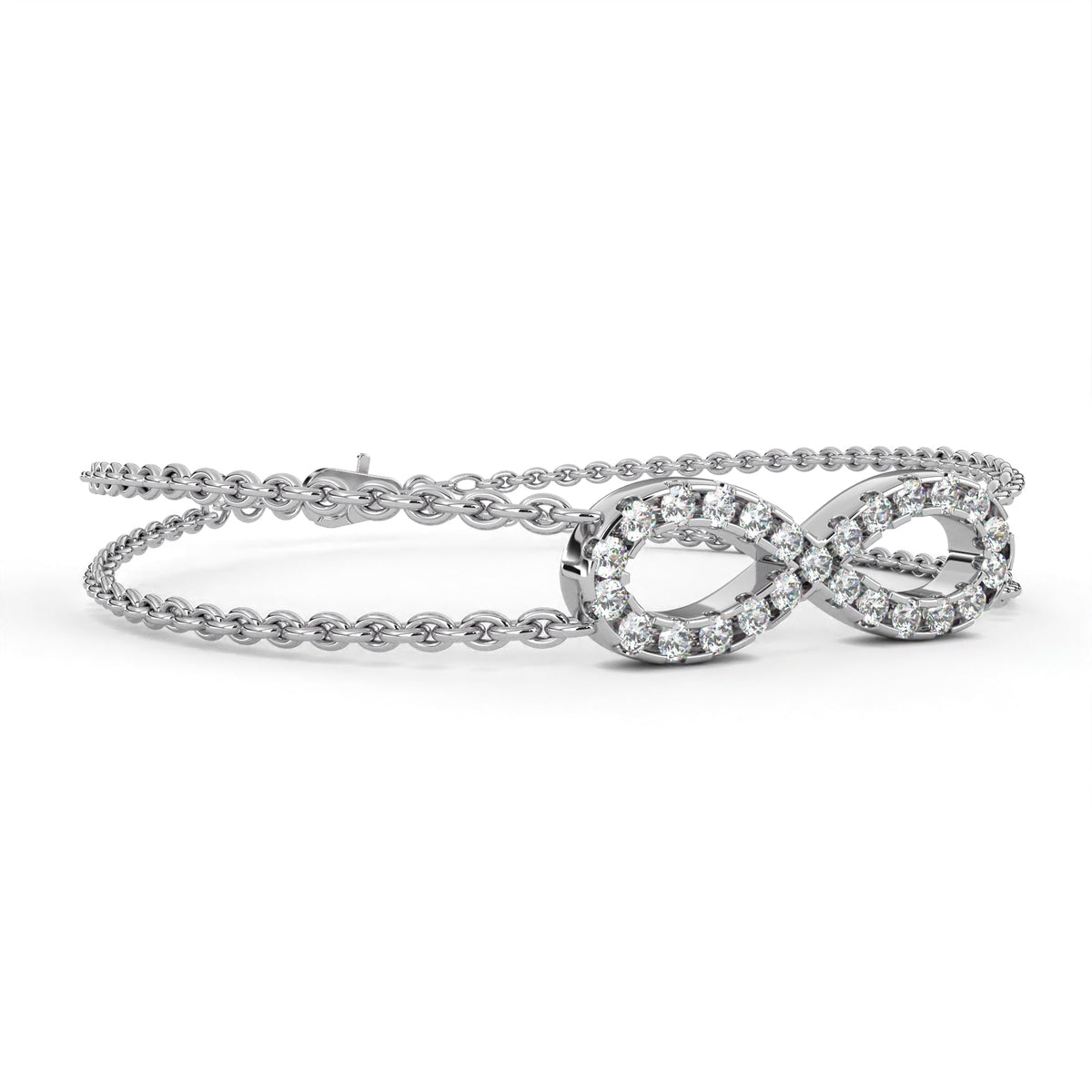 Round Cut Lab Diamond Double Chain Infinity Bracelet - View 6