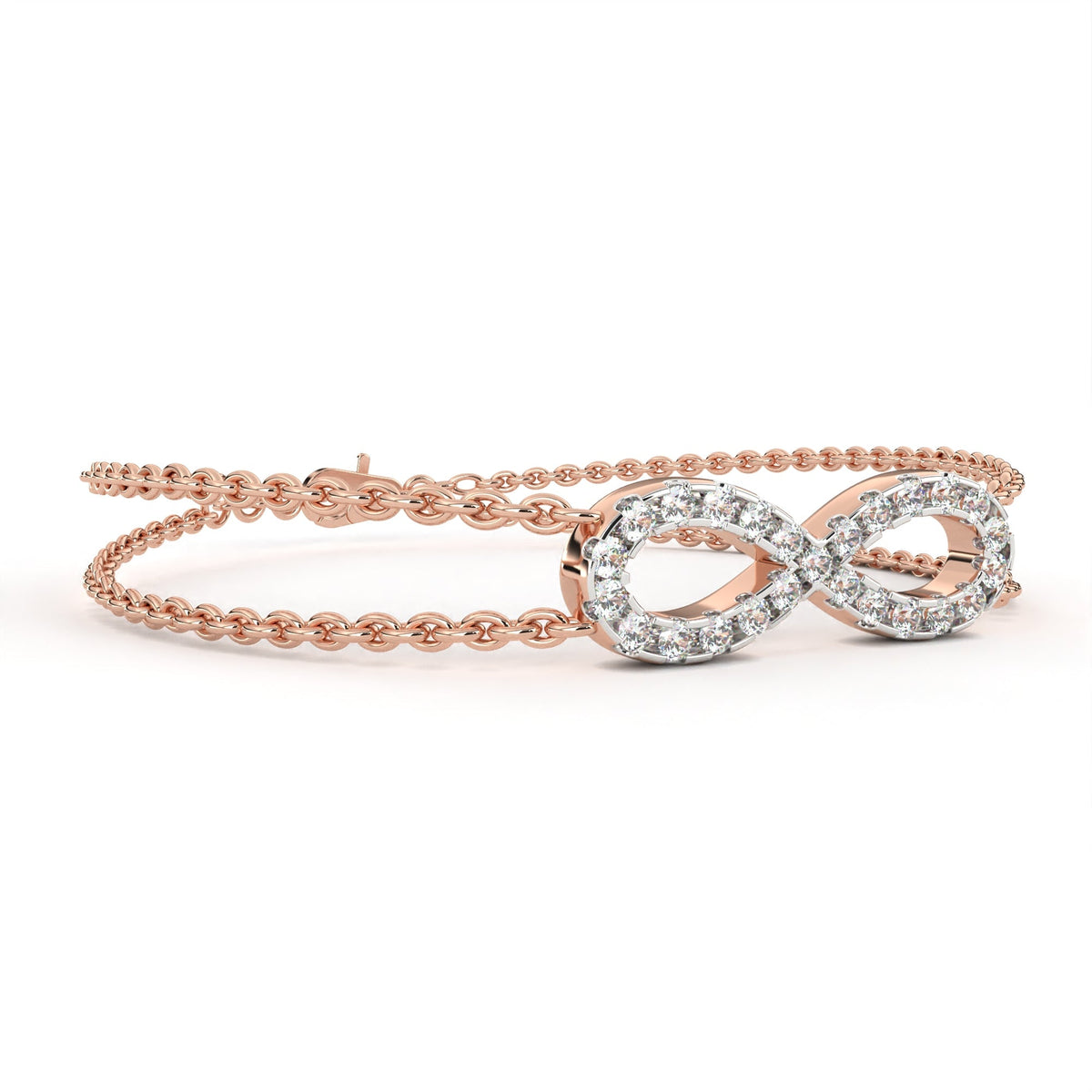 Round Cut Lab Diamond Double Chain Infinity Bracelet - View 7