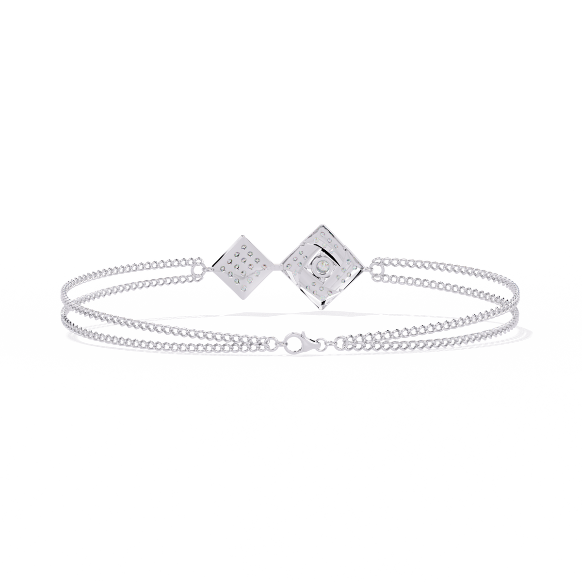 Round Cut Lab Diamond Geometric Square Double Chain Bracelet - View 4