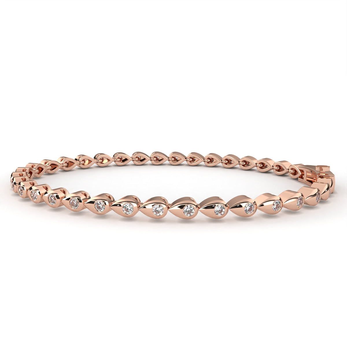 Round Cut Lab Diamond Station Bracelet with Open Marquise Links - View 3