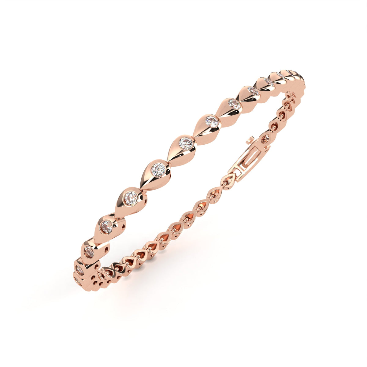 Round Cut Lab Diamond Station Bracelet with Open Marquise Links - View 6